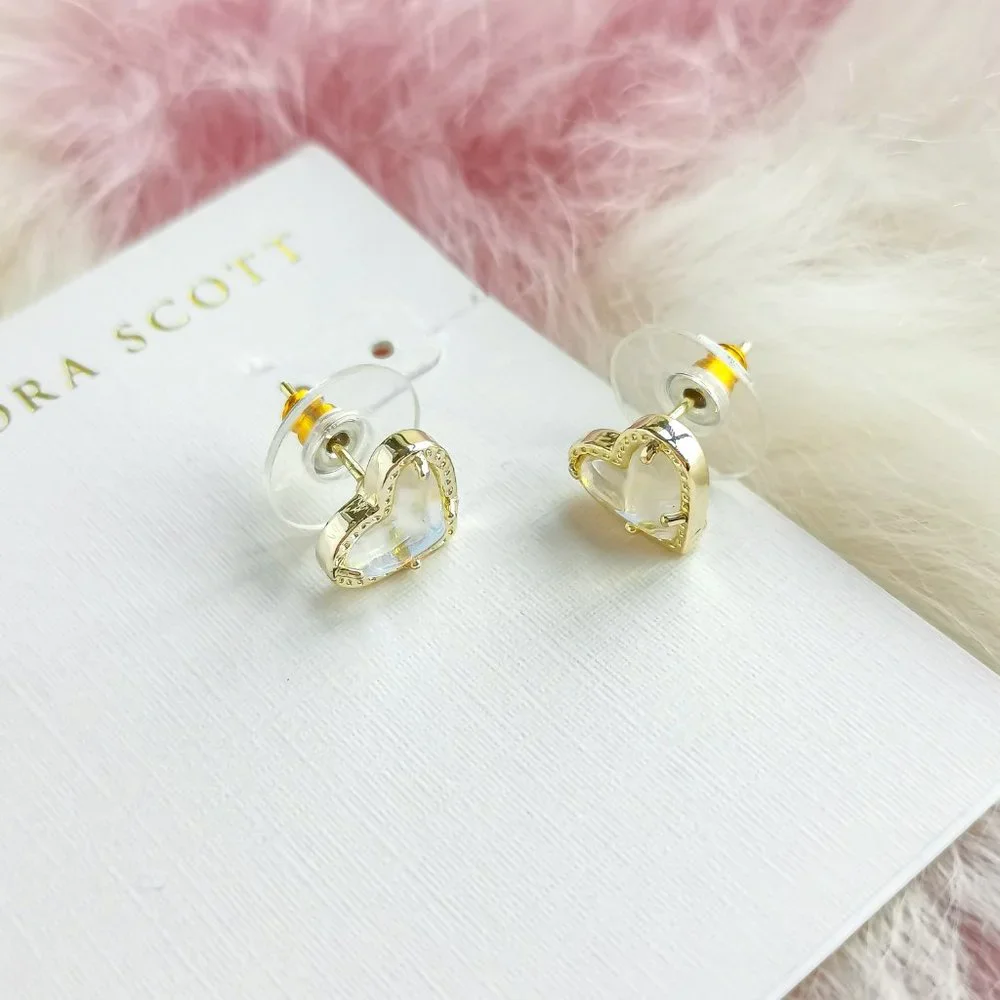 Gold Ari Heart Dichroic Glass Stud Earrings - Picture 2 of 3